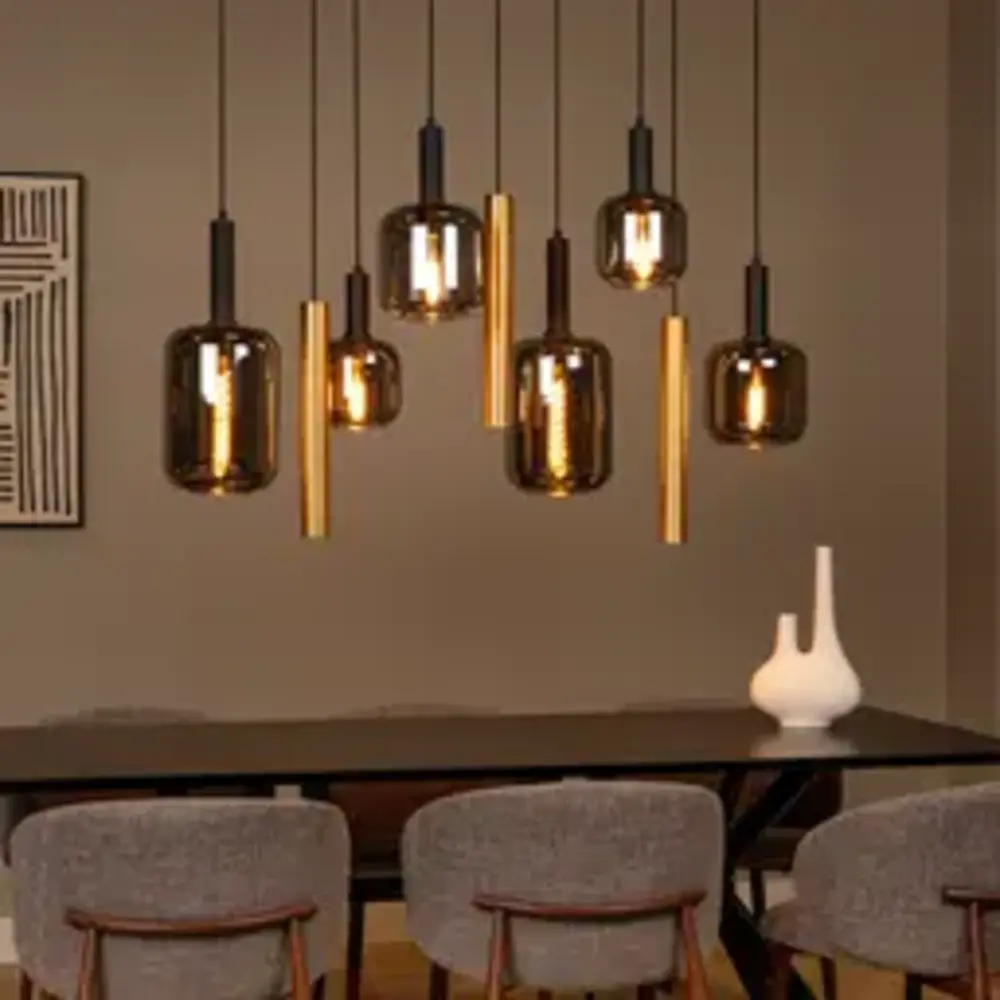 Lucide Beleuchtung: Stilvolle Akzente für ein Modernes Zuhause JOANET Pendelleuchte Oval – 9-flammig – Schwarz Gold Messing – Dimmbar