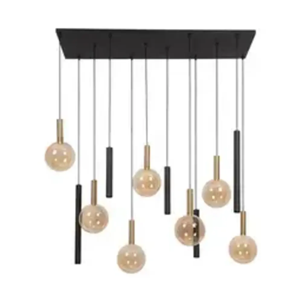 Lucide LED-Beleuchtung  JOSIANE Pendelleuchte – Schwarz / Amber – 7×G9 + 5×GU10 – Dimmbar