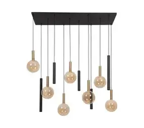Lucide LED-Beleuchtung  JOSIANE Pendelleuchte – Schwarz / Amber – 7×G9 + 5×GU10 – Dimmbar