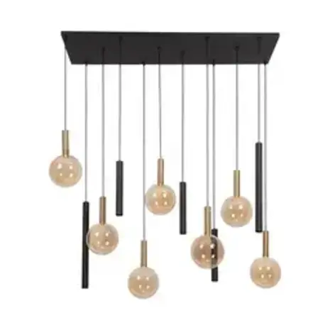 Lucide LED-Beleuchtung  JOSIANE Pendelleuchte – Schwarz / Amber – 7×G9 + 5×GU10 – Dimmbar