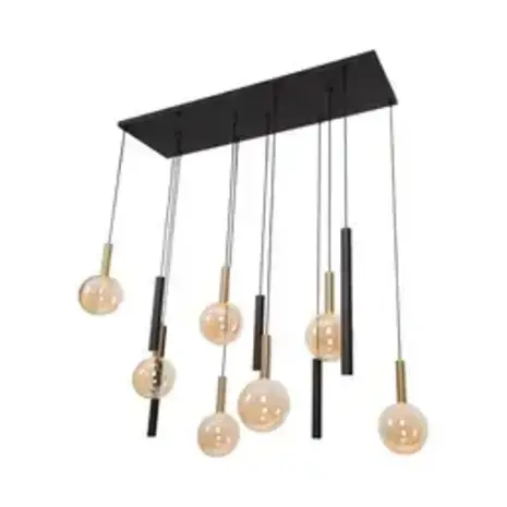 Lucide LED-Beleuchtung  JOSIANE Pendelleuchte – Schwarz / Amber – 7×G9 + 5×GU10 – Dimmbar