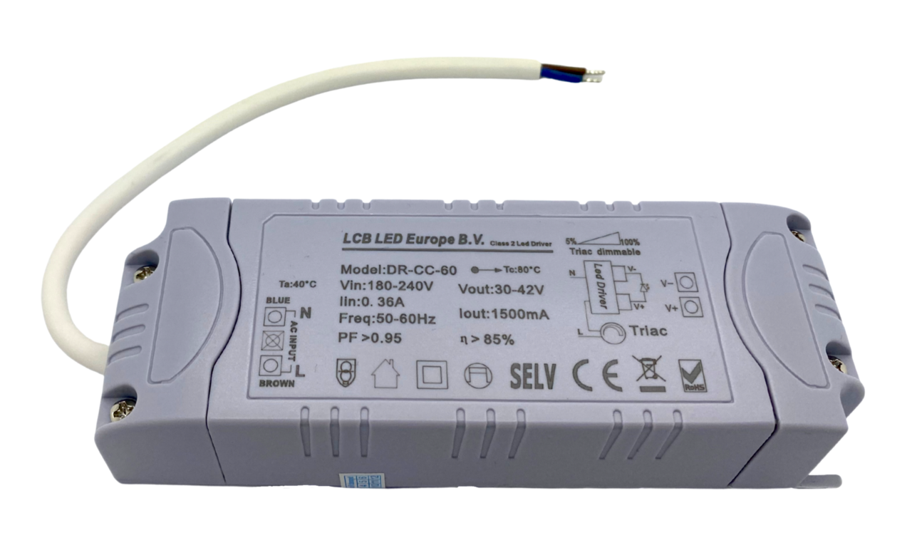 LCB LED-Beleuchtung Innovatives Design, hochwertige Technik & schnelle Lieferung! UA Dimmbarer LED-Treiber – 60 W, 25–42 V, 1500 mA – Phasenanschnitt und Phasenanschnitt