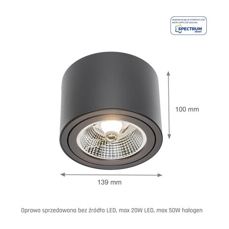 Spectrum LED Deckenspot AR111 230V – Matt Schwarz - exkl. LED Spot