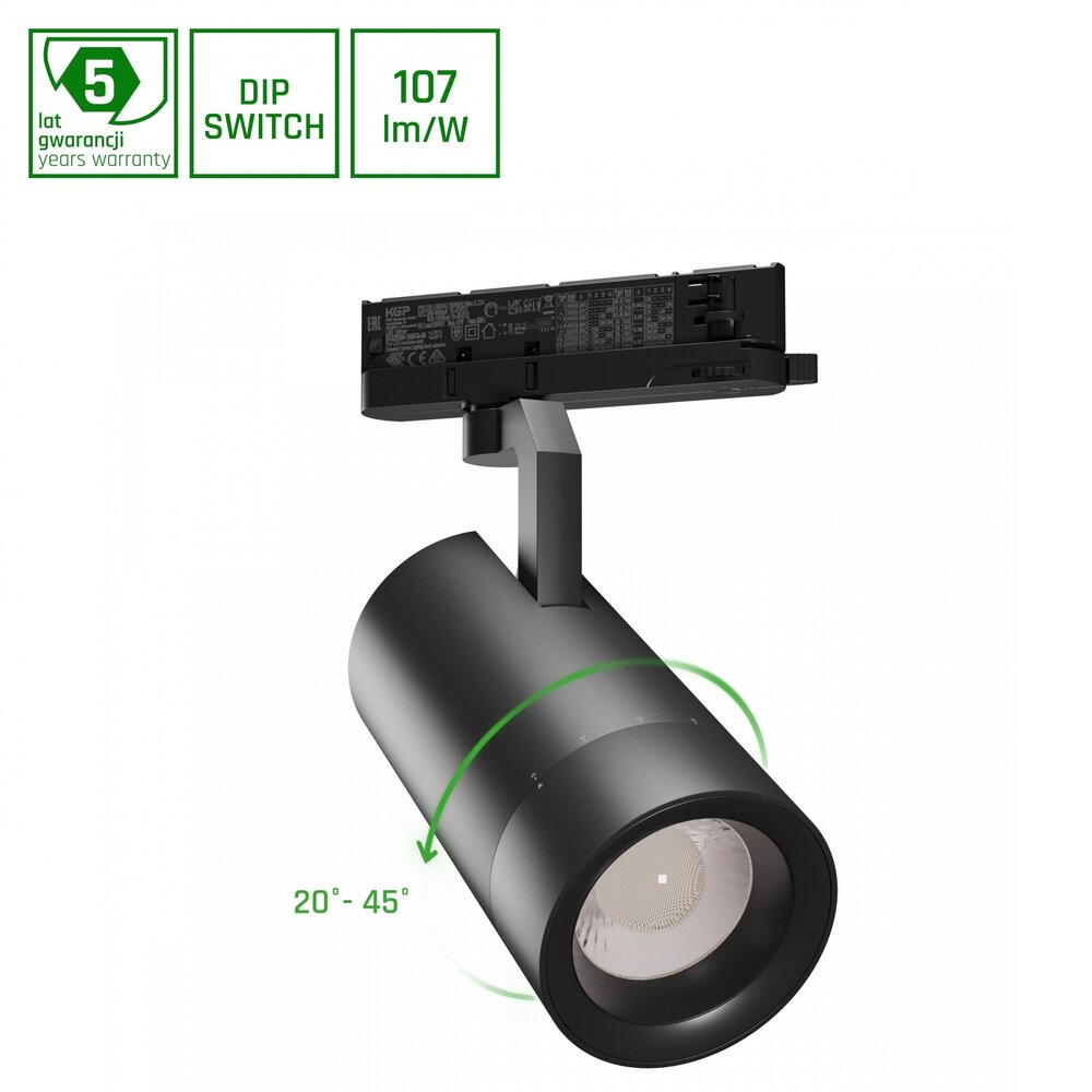 Spectrum LED 3-Phasen Stromschienenstrahler Pava  19-42W 1800-3200lm schwarz 20-45° Warmweiß 3000K
