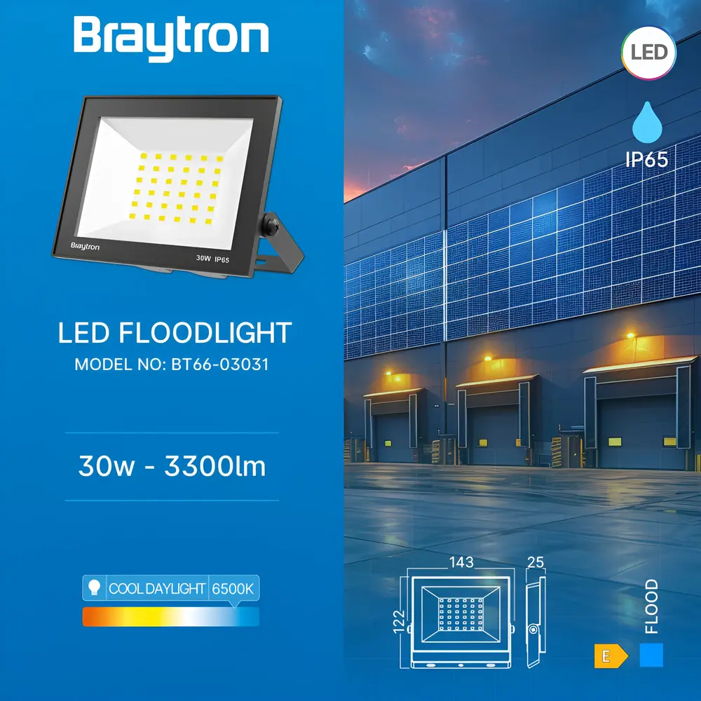 Brayton LED Flutlicht 30W - 6500K | 3300Lumen - IP65 Kaltweiß Außenstrahler