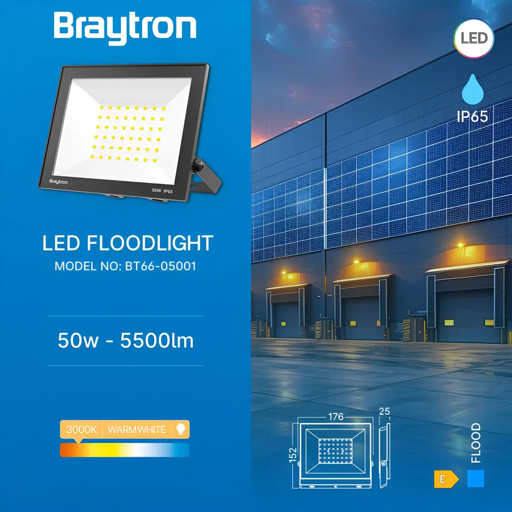 Brayton LED Flutlicht 50W - 3000K |5500 Lumen - IP65  Warmweiß Außenstrahler