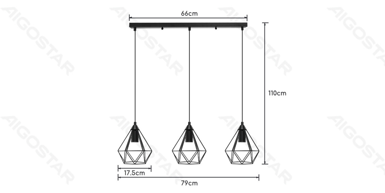 Aigostar LED Retro Pendelleuchte Schwarz 3xE27 - 110cm Hoch Aigostar LED Retro Pendelleuchte Schwarz 3xE27 - 110cm Hoch