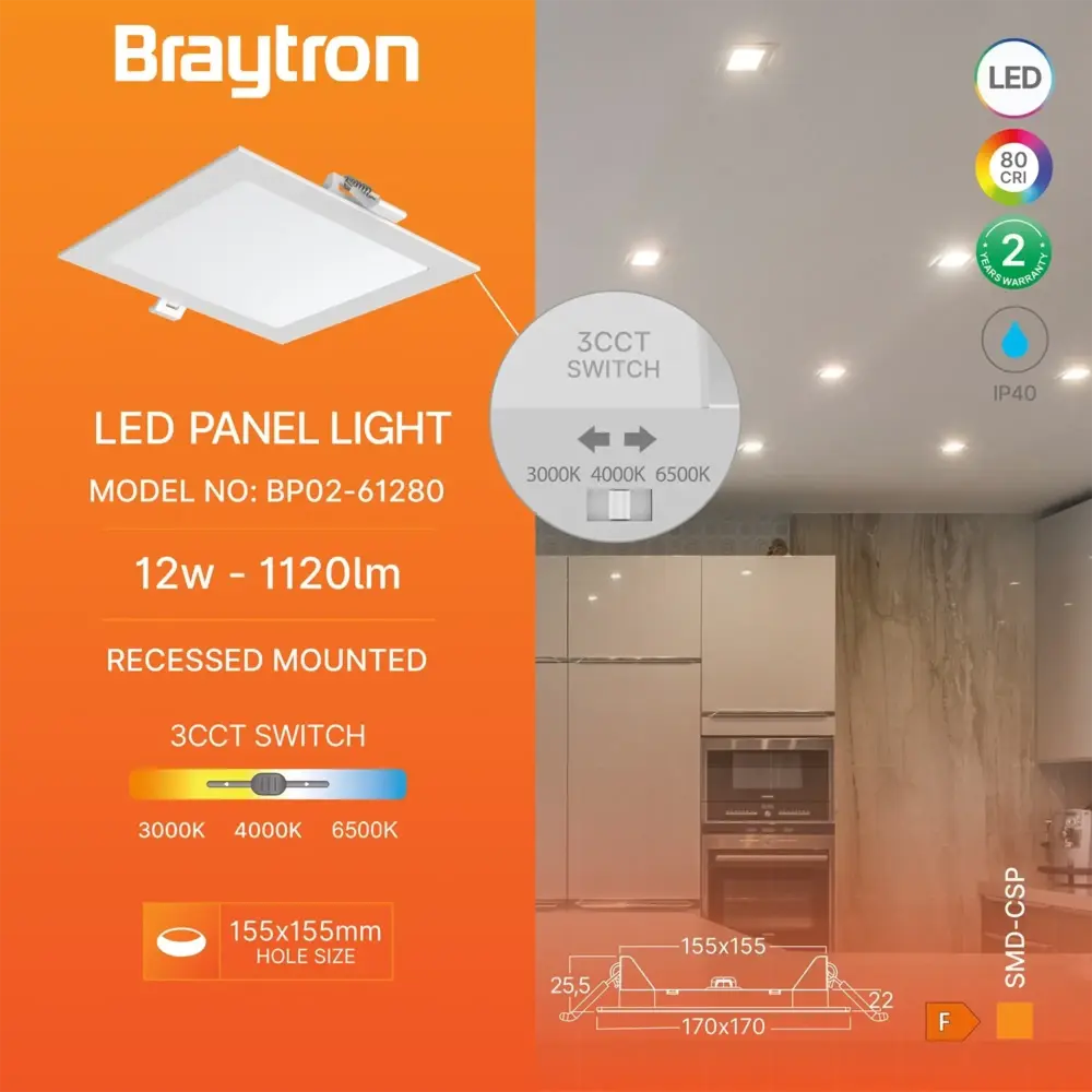 Brayton LED Einbauspot Quadrat 12W CCT - 150x150mm Einbaumaß