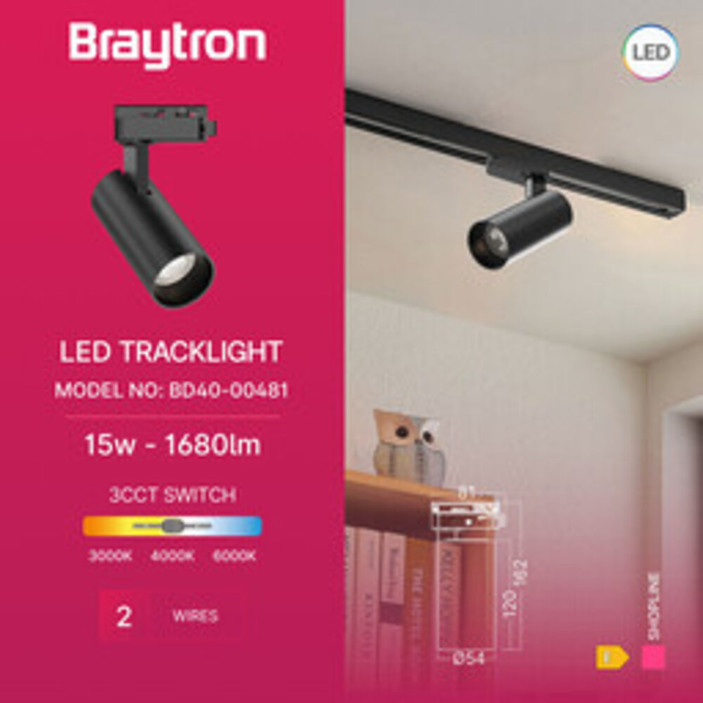 Braytron LED 1-Phasen-Schienenstrahler – Schwarz – 15W 1560lm – 3CCT – 3000K/4000K/6000K | 2 Jahre Garantie Braytron LED 1-Phasen-Schienenstrahler – Schwarz – 15W 1560lm – 3CCT – 3000K/4000K/6000K | 2 Jahre Garantie
