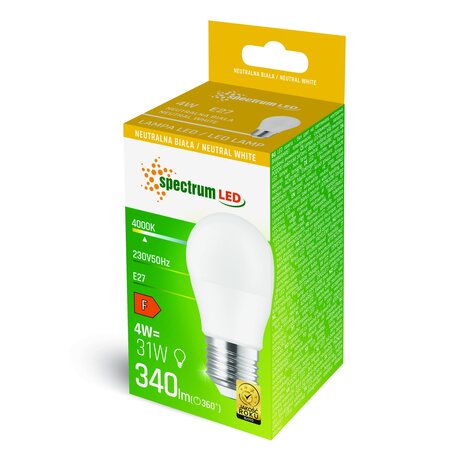 Spectrum LED Lamp E27 - G45 - 4W entspricht 40W - 4000K Neutralweiß Spectrum LED Lamp E27 - G45 - 4W entspricht 40W - 4000K Neutralweiß