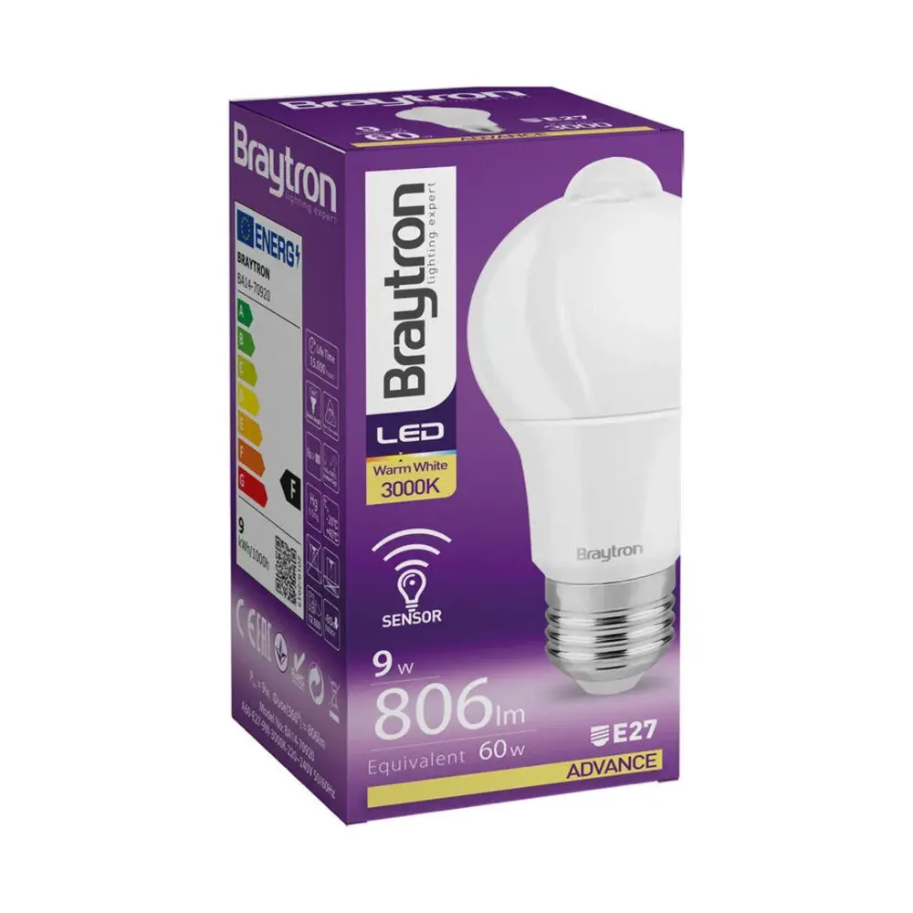 Brayton LED-Lampe mit Bewegungsmelder - E27 A60 - 9 W 806 lm - 3000 K 830 Brayton LED-Lampe mit Bewegungsmelder - E27 A60 - 9 W 806 lm - 3000 K 830