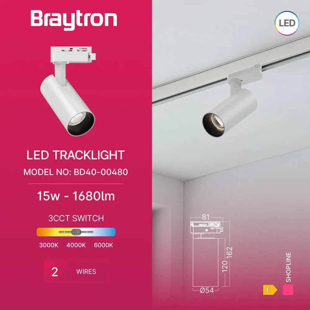 Brayton LED-Schienenstrahler 1-phasig – Weiß – 15 W | 1560 lm – 3 Farbtemperaturen (3000 K/4000 K/6000 K) | 2 Jahre Garantie Brayton LED-Schienenstrahler 1-phasig – Weiß – 15 W | 1560 lm – 3 Farbtemperaturen (3000 K/4000 K/6000 K) | 2 Jahre Garantie