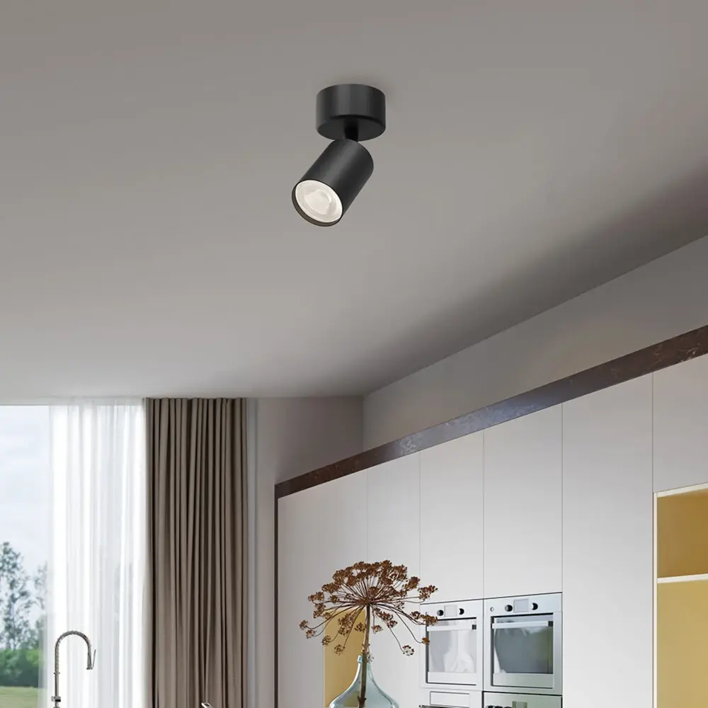 Brayton LED-Deckenstrahler – GU10-Fassung – 55 x 130 mm – Mattschwarz – Runde Deckenplatte
