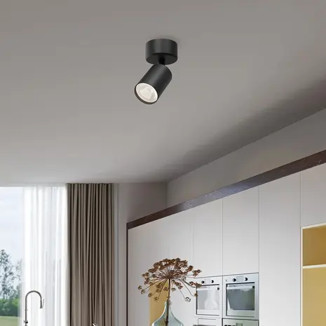 Brayton LED-Deckenstrahler – GU10-Fassung – 55 x 130 mm – Mattschwarz – Runde Deckenplatte
