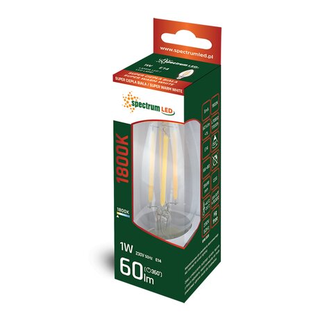 Spectrum LED-Fadenlampe – E14 C35 – 1 W – 1800 K sehr warmweißes Licht