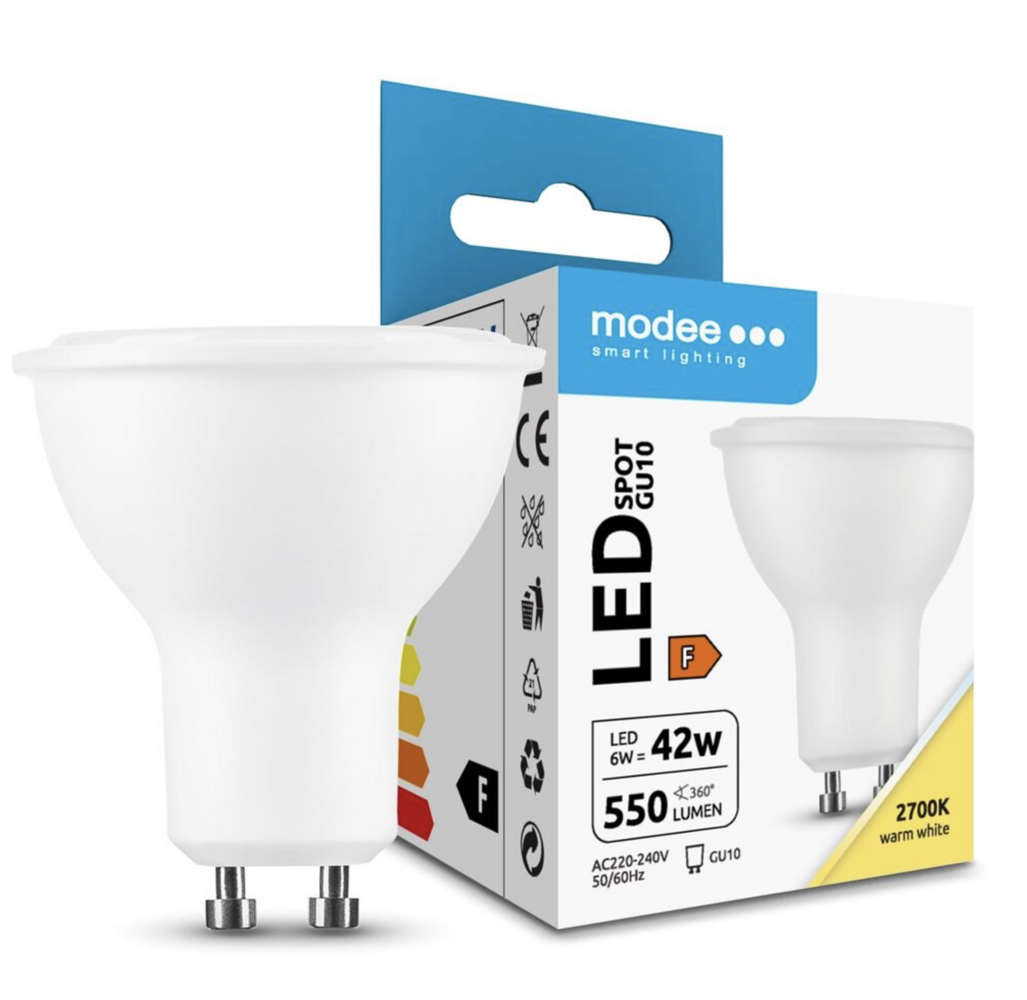 Modee Lighting Vorteilspackung mit 10 Stück – LED-Spot GU10 – 6 W (ersetzt 45 W) – 2700 K warmweißes Licht Modee Lighting Vorteilspackung mit 10 Stück – LED-Spot GU10 – 6 W (ersetzt 45 W) – 2700 K warmweißes Licht