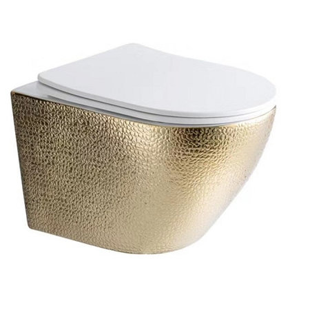 Best-design Best-Design "Royal-Gold-49-Zonder-Spoelrand" wandcloset blinde bevestiging incl.zitting glans-wit /goud