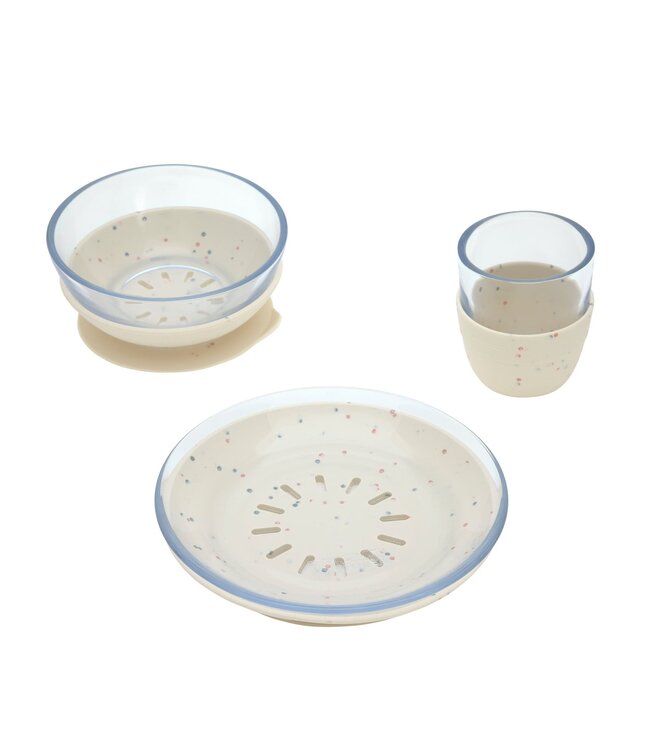 Lässig Kindergeschirr Set Glas (Becher Schüssel Teller), Beige