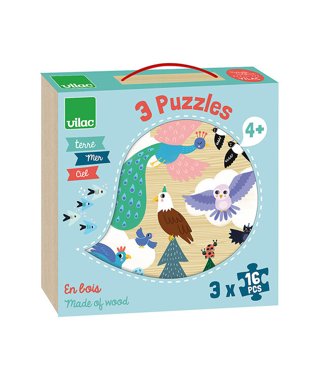 Vilac  Koffer Puzzle Tiere 3 x 16 Teile