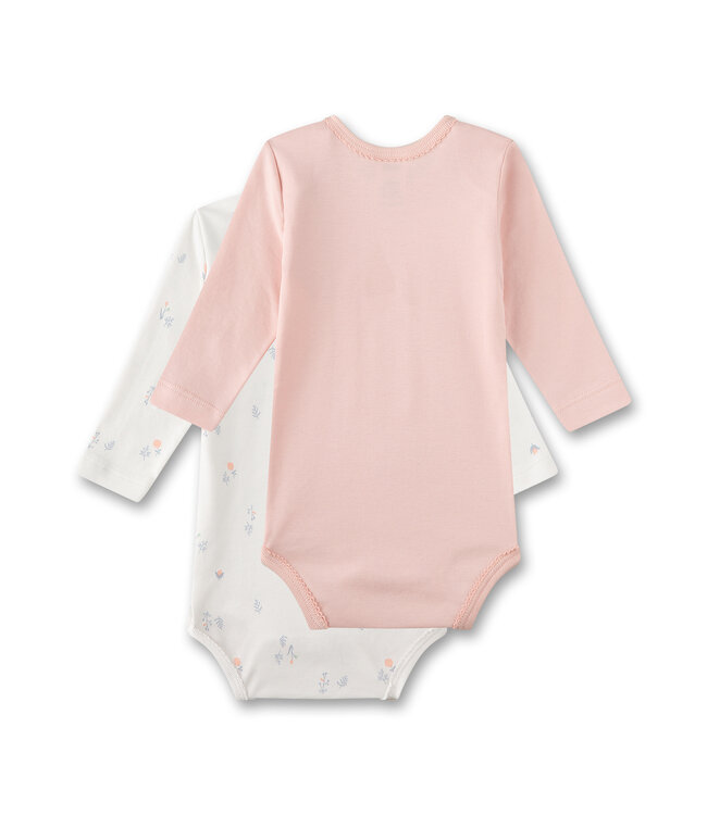 Sanetta Mädchen Body 2er Pack langarm Rosa und Weiß mit Blumen