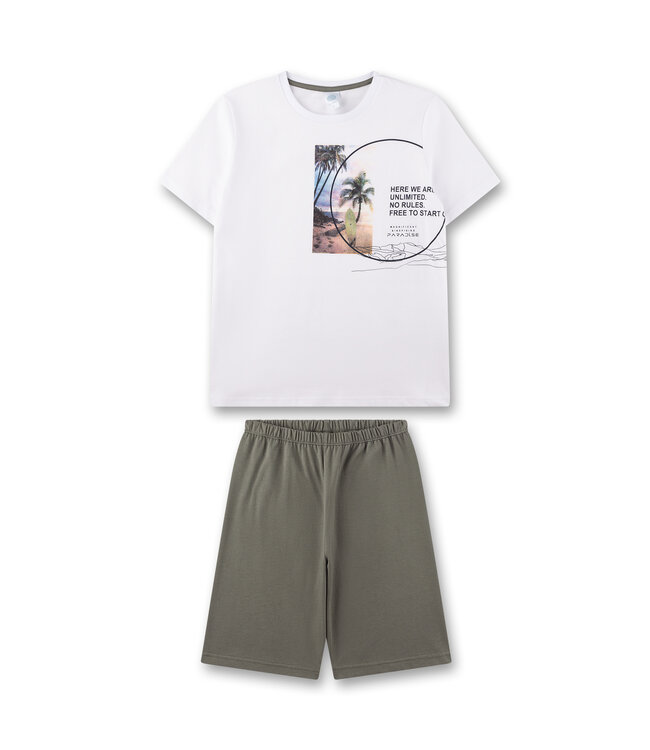 Sanetta Jungen Shorty Schlafanzug - Kurzer Pyjama In Weiß-Dunkelblau Gr. 164