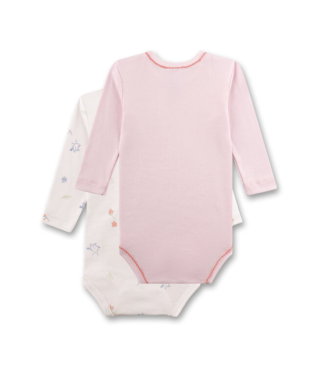 Sanetta Mädchen Body 2er Pack langarm Rosa und Weiß mit Vögeln