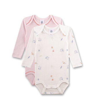 Sanetta Mädchen Body 2er Pack langarm Rosa und Weiß mit Vögeln