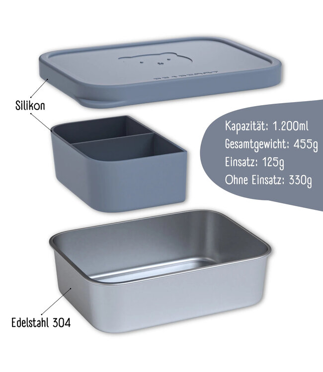 Bearfoot Brotdose Edelstahl mit Silikoneinsatz Blau