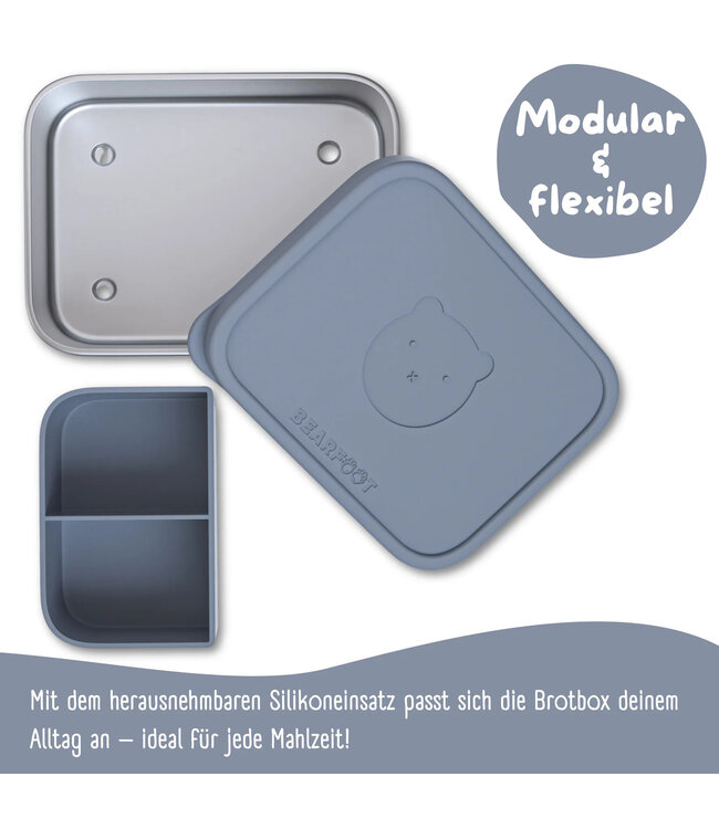 Bearfoot Brotdose Edelstahl mit Silikoneinsatz Blau