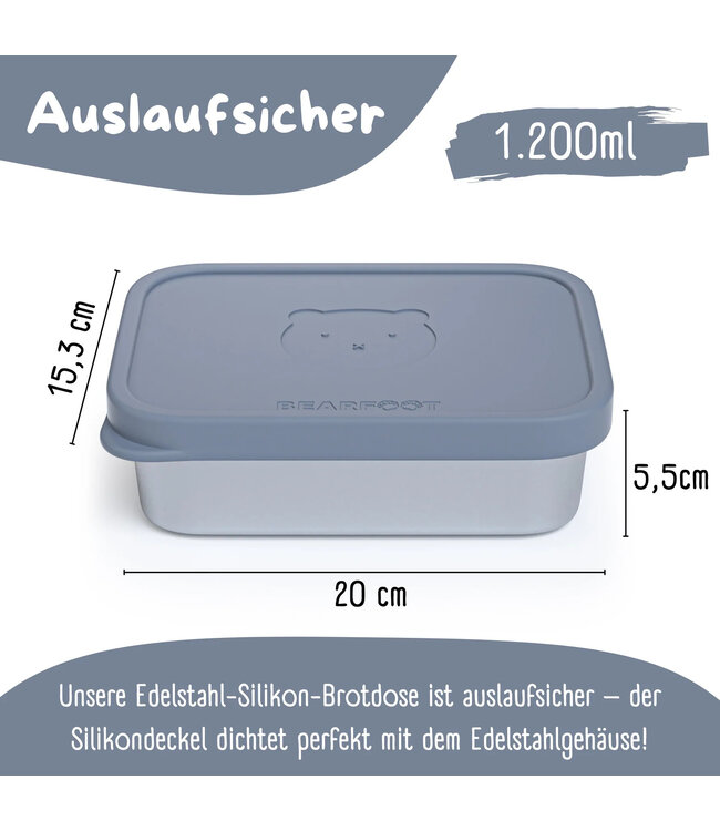 Bearfoot Brotdose Edelstahl mit Silikoneinsatz Blau