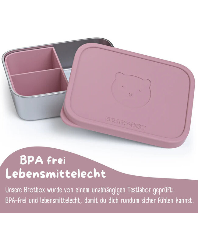 Bearfoot Brotdose Edelstahl mit Silikoneinsatz Rosa