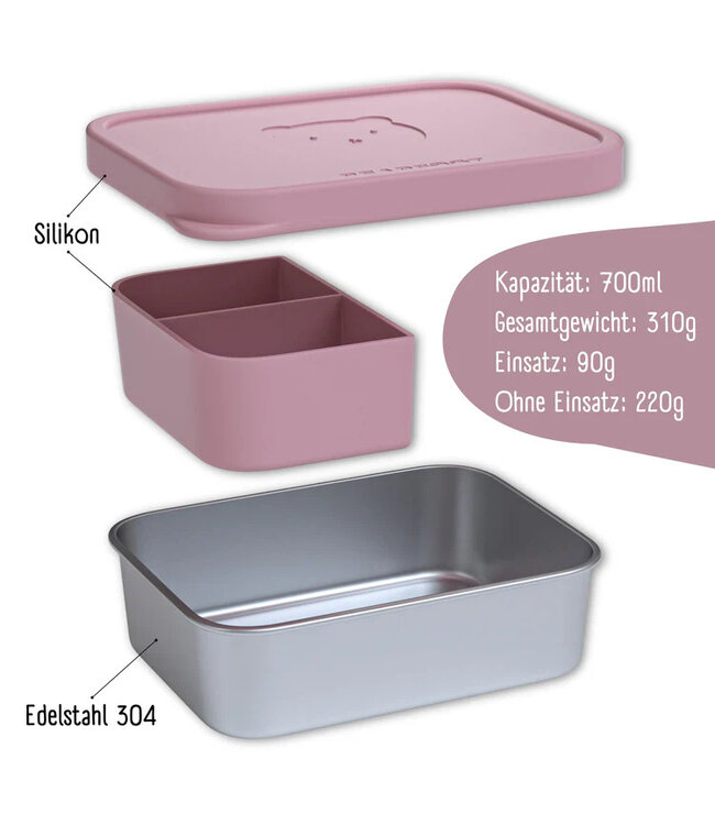 Bearfoot Brotdose Edelstahl mit Silikoneinsatz Rosa
