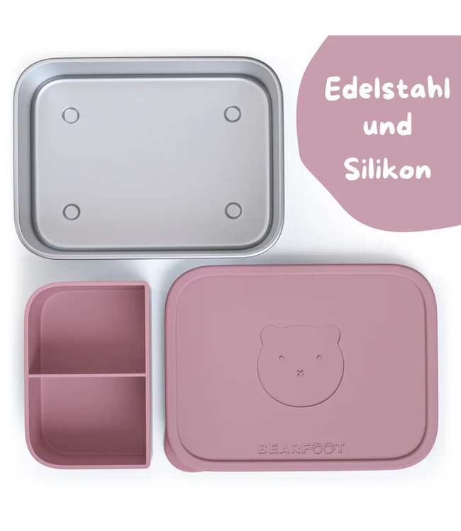 Bearfoot Brotdose Edelstahl mit Silikoneinsatz Rosa