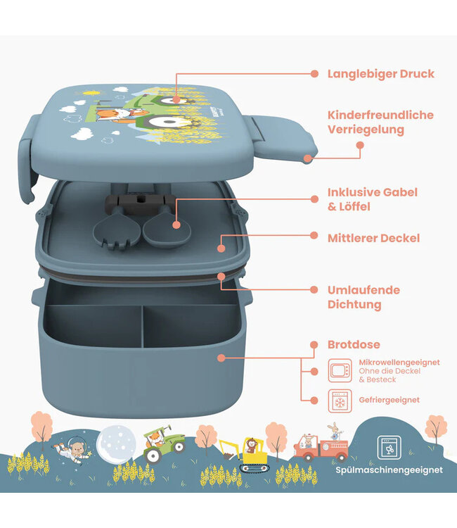 Bearfoot Brotdose Set Traktor blau
