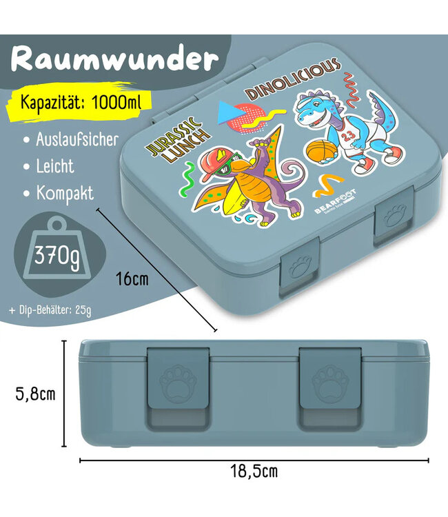 Bearfoot Brotdose Bento box COMPACT Dinos blau
