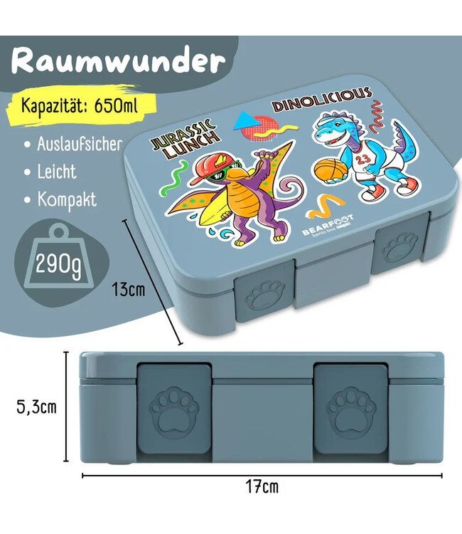 Bearfoot Brotdose Bento box COMPACT Dinos blau