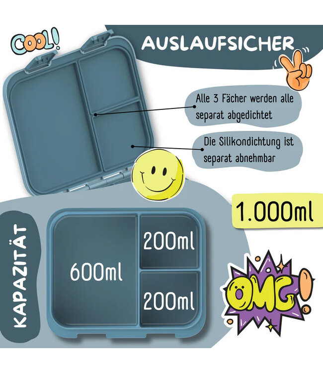 Bearfoot Brotdose Bento box COMPACT Dinos blau