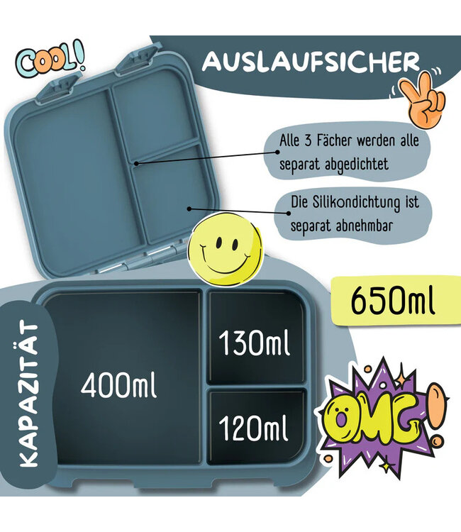 Bearfoot Brotdose Bento box COMPACT Dinos blau