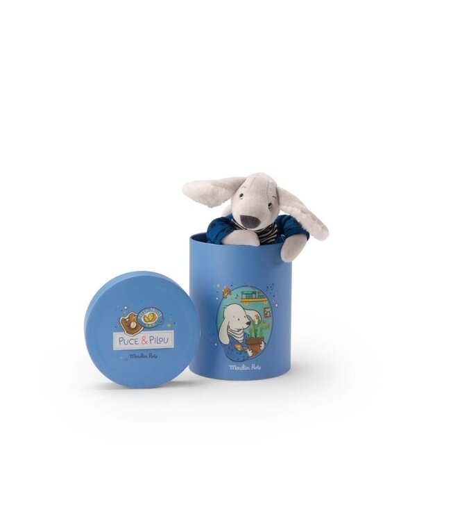 Moulin Roty Plüschtier Hund Pilou blau in der Box