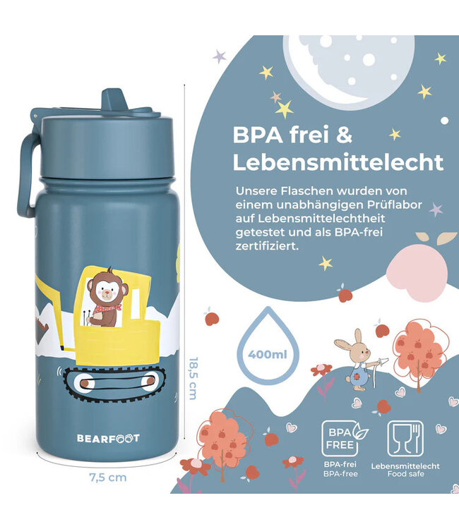 Bearfoot Thermo Kinder Trinkflasche Edelstahl - Bagger