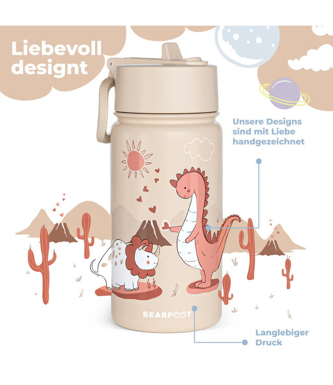 Bearfoot Thermo Kinder Trinkflasche Edelstahl - Dinos