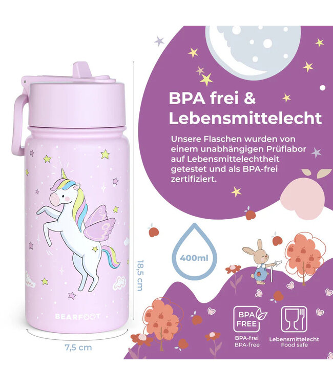 Bearfoot Thermo Kinder Trinkflasche Edelstahl - Einhorn