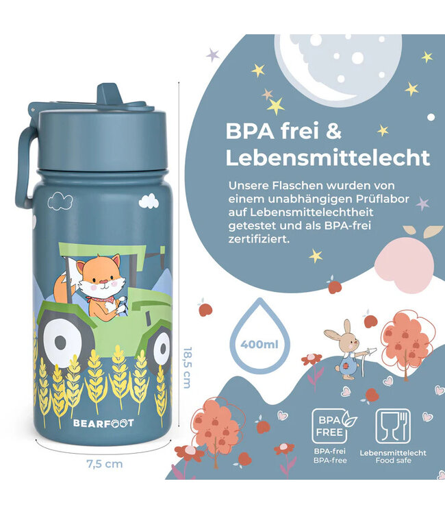 Bearfoot Thermo Kinder Trinkflasche Edelstahl - Traktor