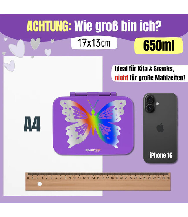 Bearfoot Brotdose Bento box COMPACT Schmetterling GLOW