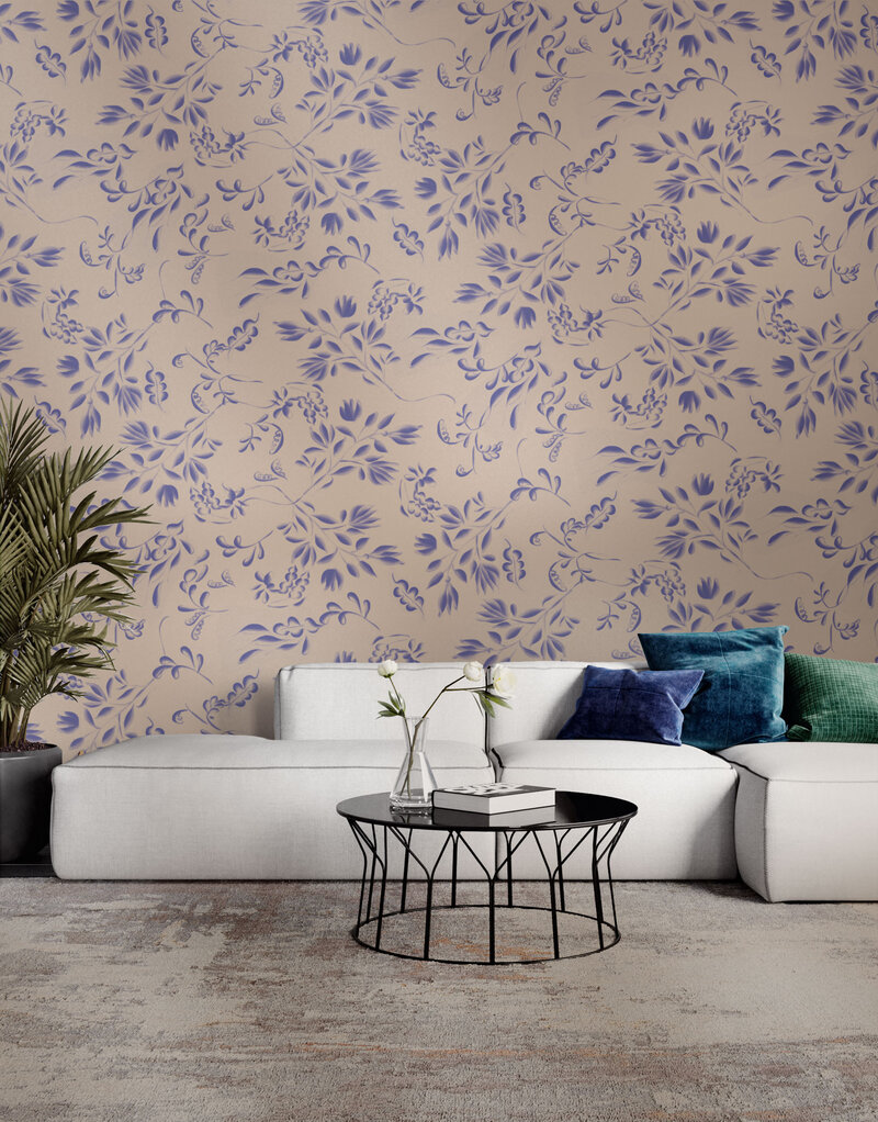 Pattern wallpaper on a roll - Dutch Leaves - Blue