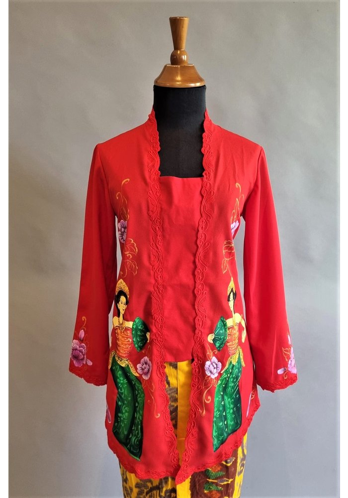 Kebaya lukis rood met bijpassende sarong