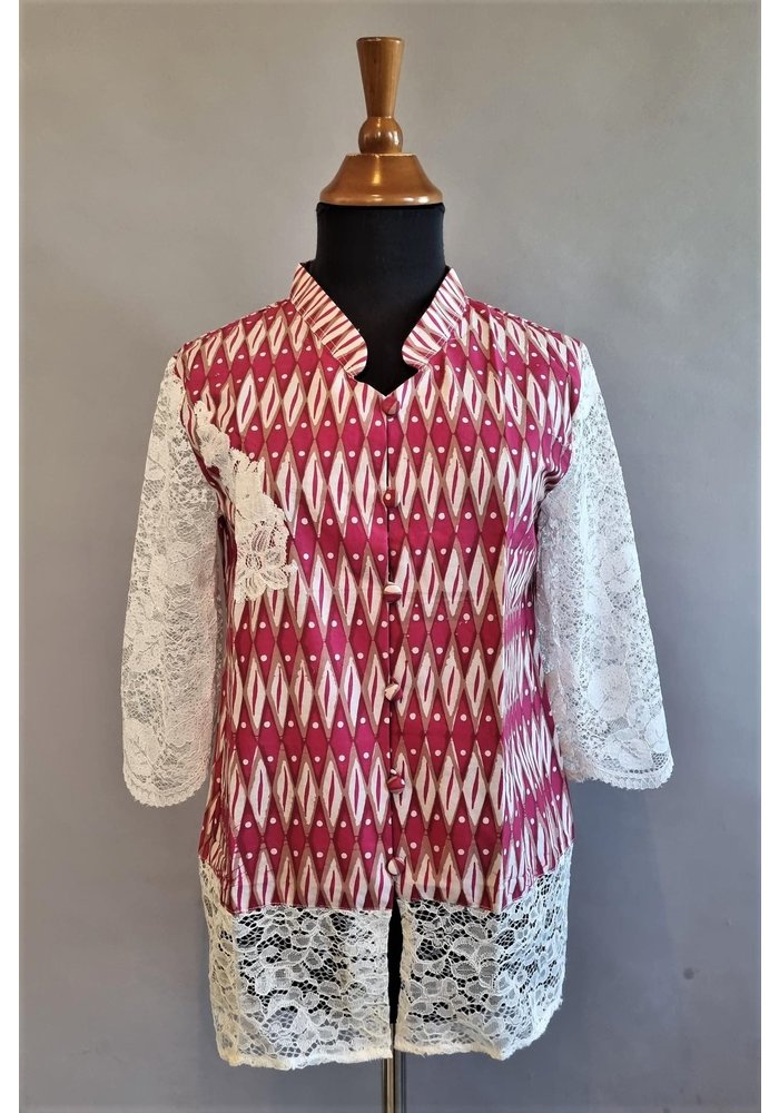 Batik tuniek met kant 3/4 mouw 1802-02