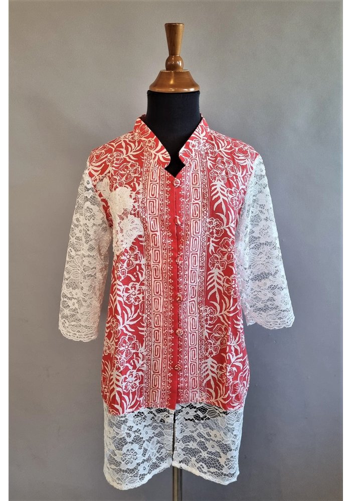 Batik tuniek met kant 3/4 mouw 1802-04