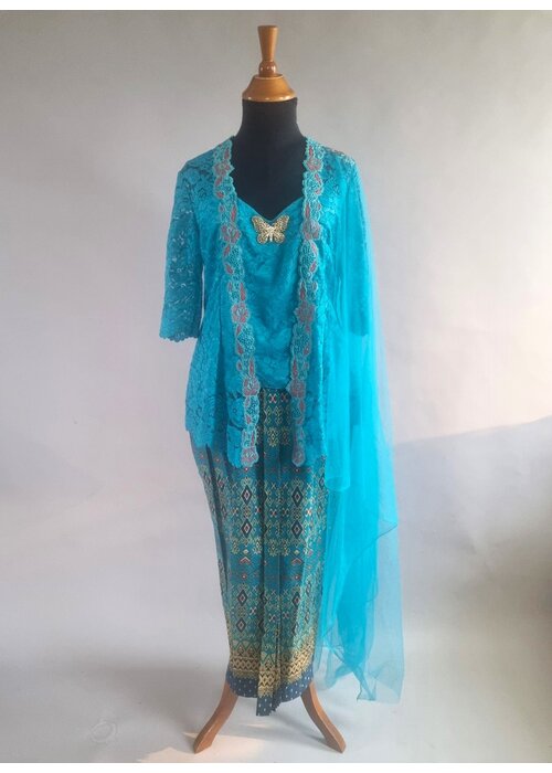 Kebaya elegant ocean blauw met bijpassende sarong