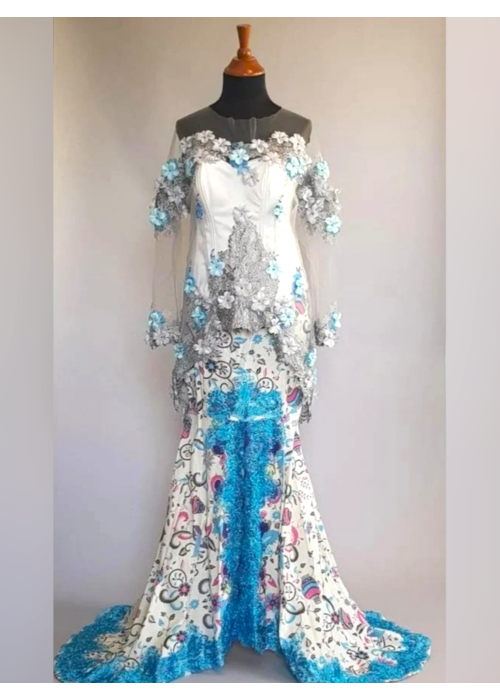 Bruidskebaya elegant turquois met bijpassende zeemeermin sarong